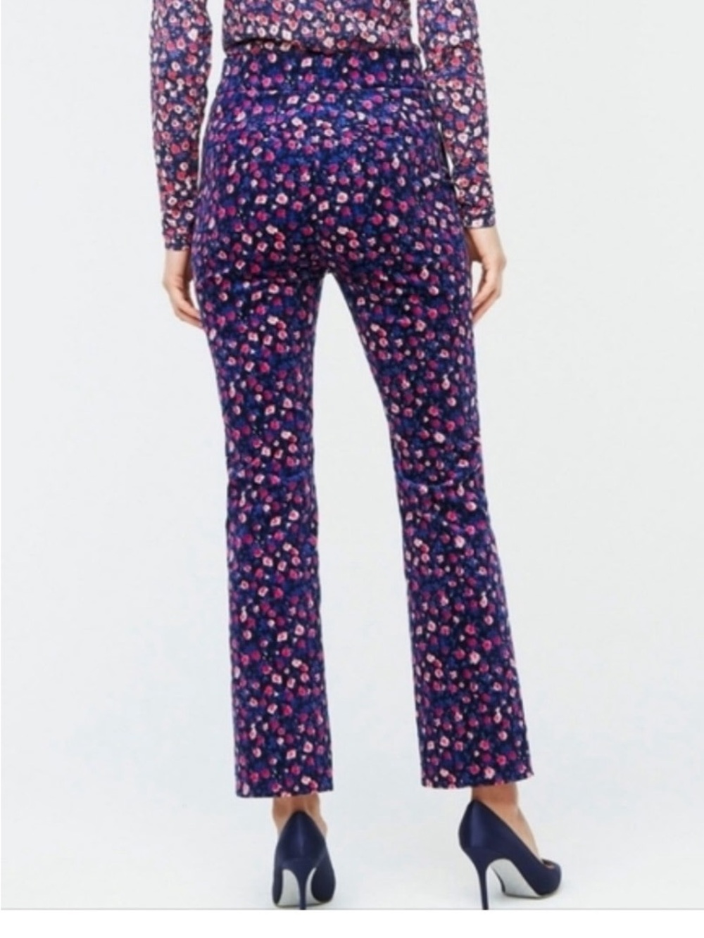 J. Crew Purple Floral ankle cropped corduroy Pants with Pink Accents